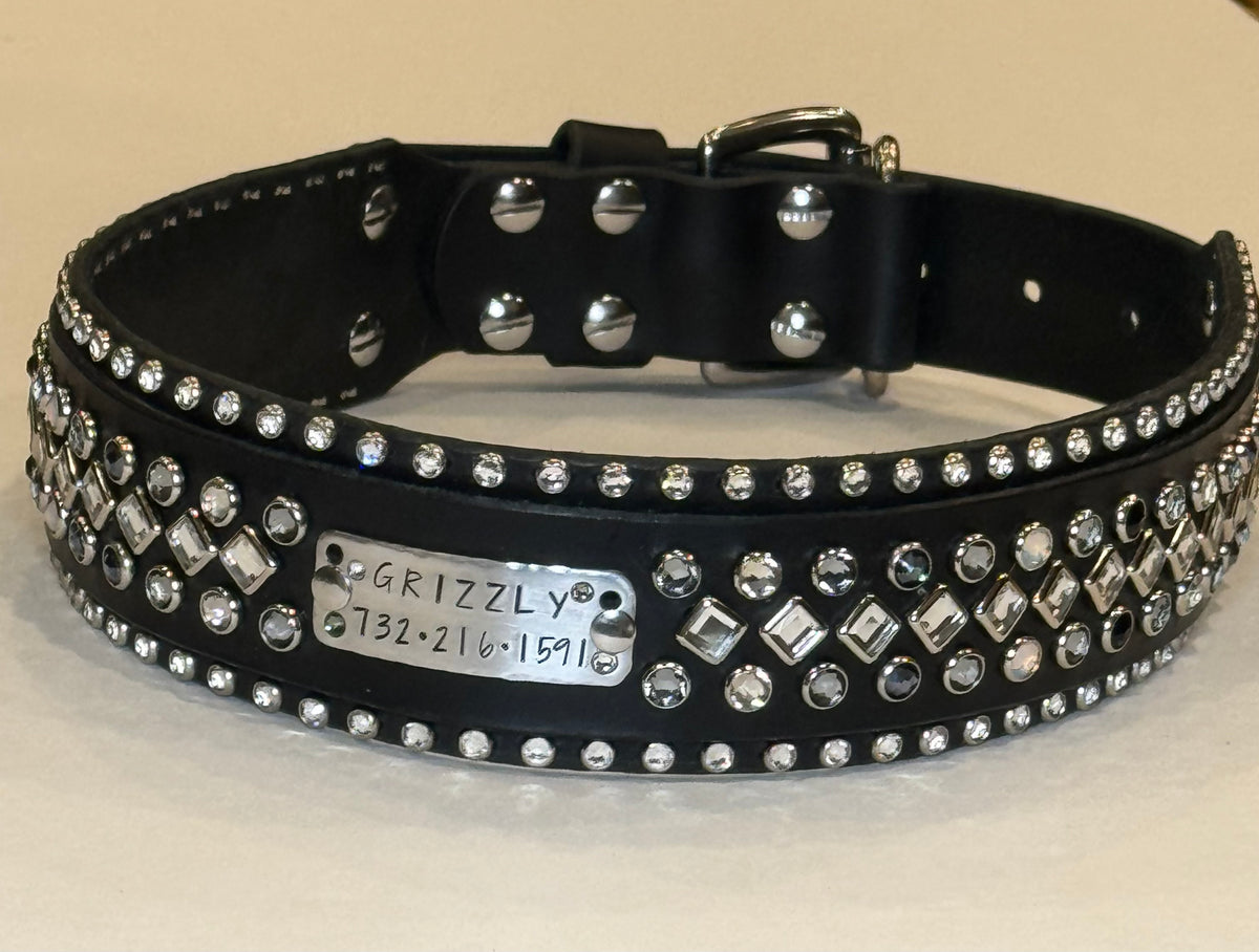 The Galaxy Special Edition — 2″ Wide Crystal Leather Dog Collar
