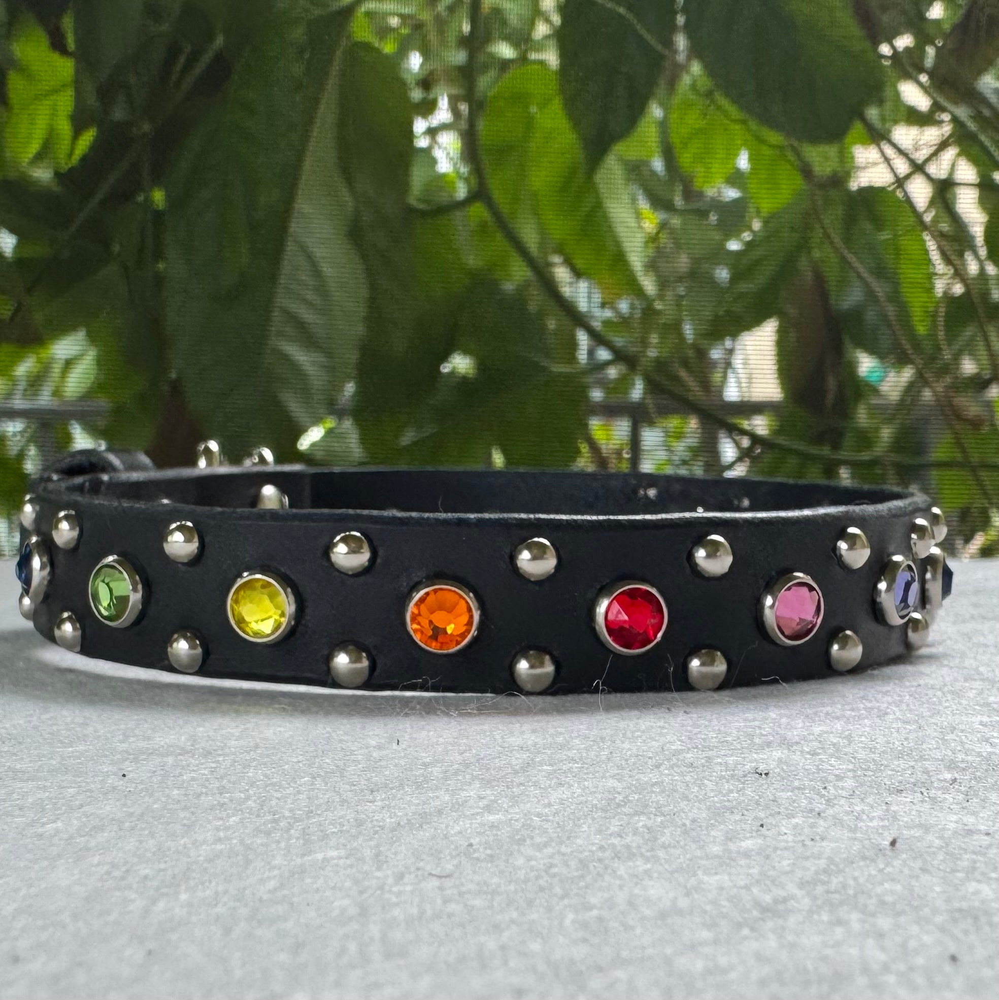The Aurora Collar | Jeweled Leather Dog Collar 3/4" | Custom Crystal & Cabochon Collar for Small Dogs, Girl Dog Collar