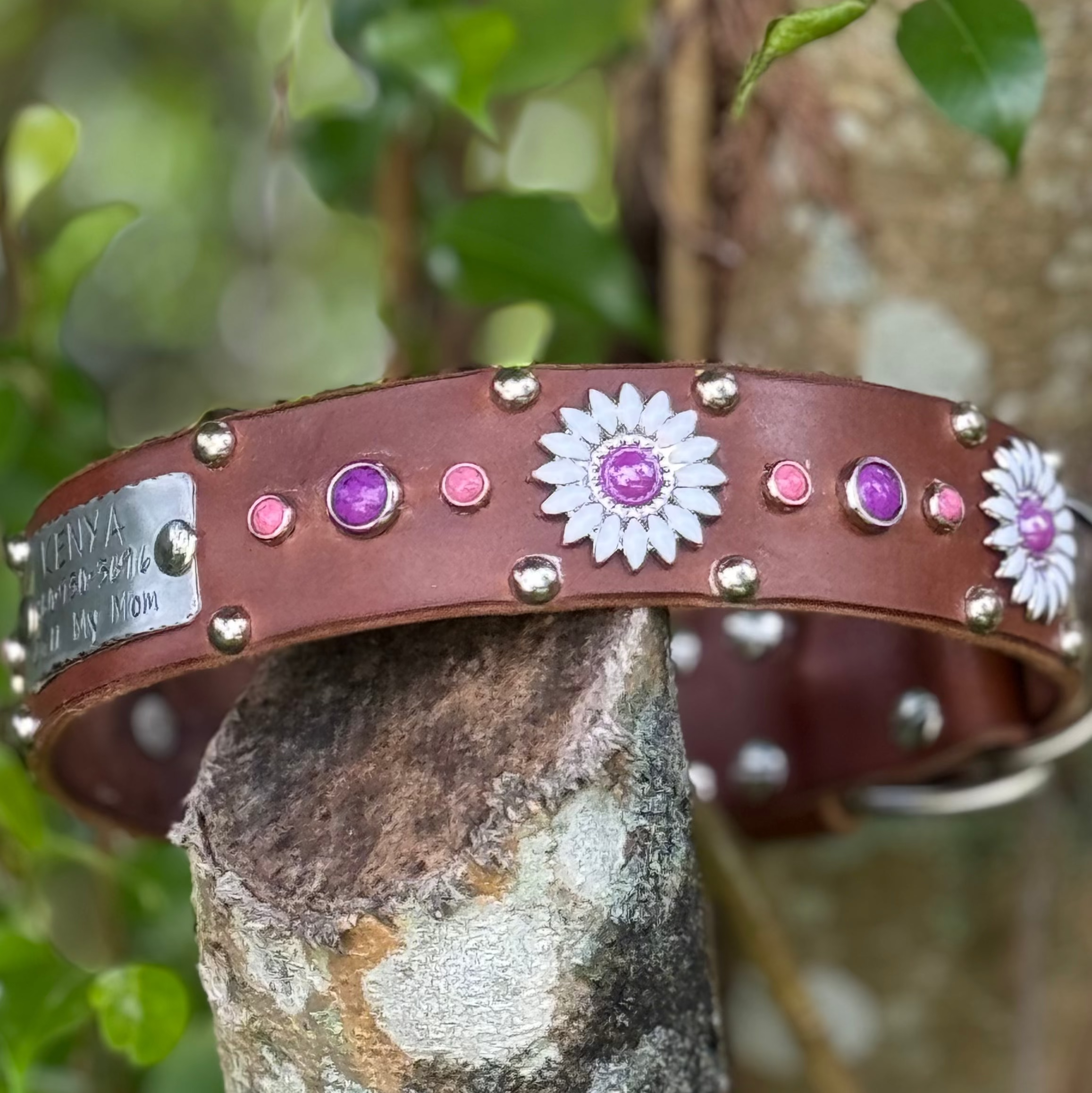 Daisy Leather Dog Collar – 1.5” Width