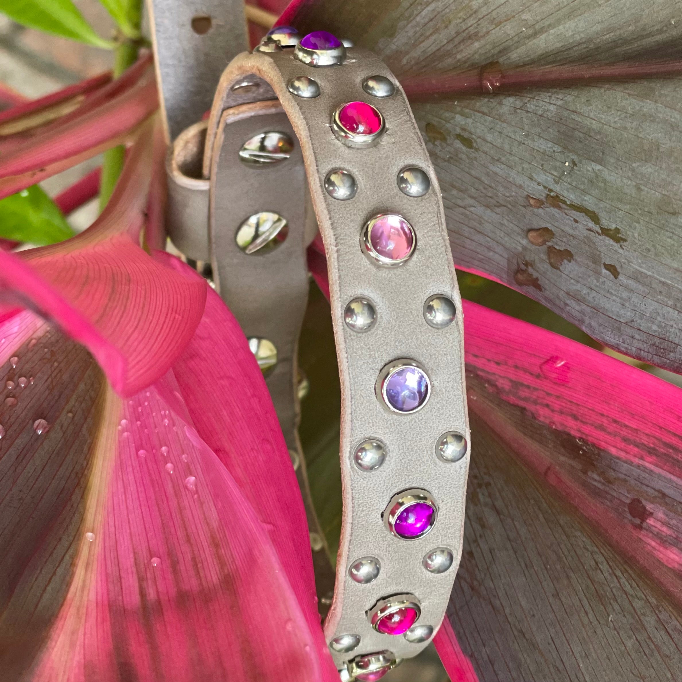 The Aurora Collar | Jeweled Leather Dog Collar 3/4" | Custom Crystal & Cabochon Collar for Small Dogs, Girl Dog Collar