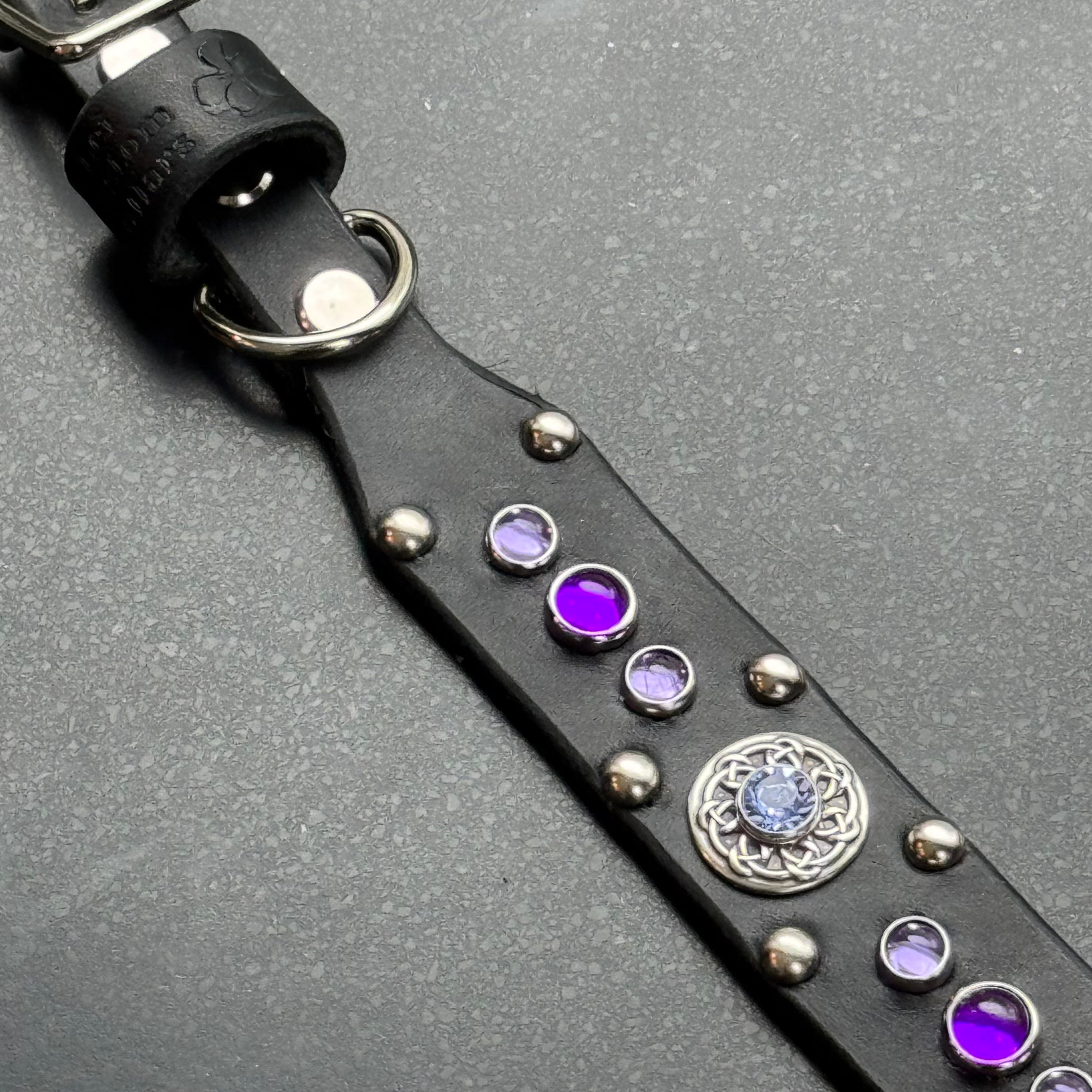 Grapevine Leather Dog Collar – 1" Celtic Concho Dog Collar with Crystals & Cabochons – Optional Nameplat