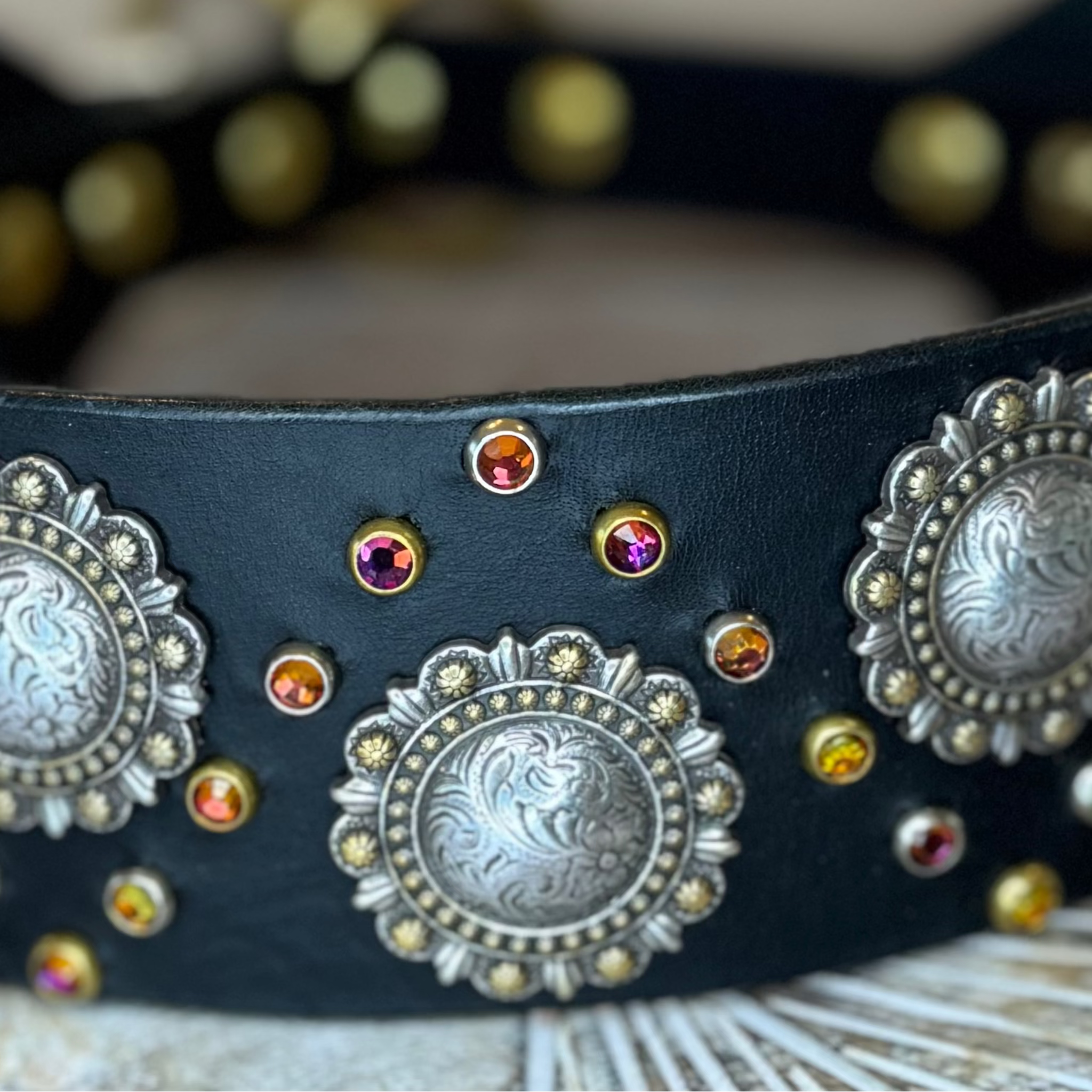 2" Berry Concho Swarovski Crystal Leather Dog Collar