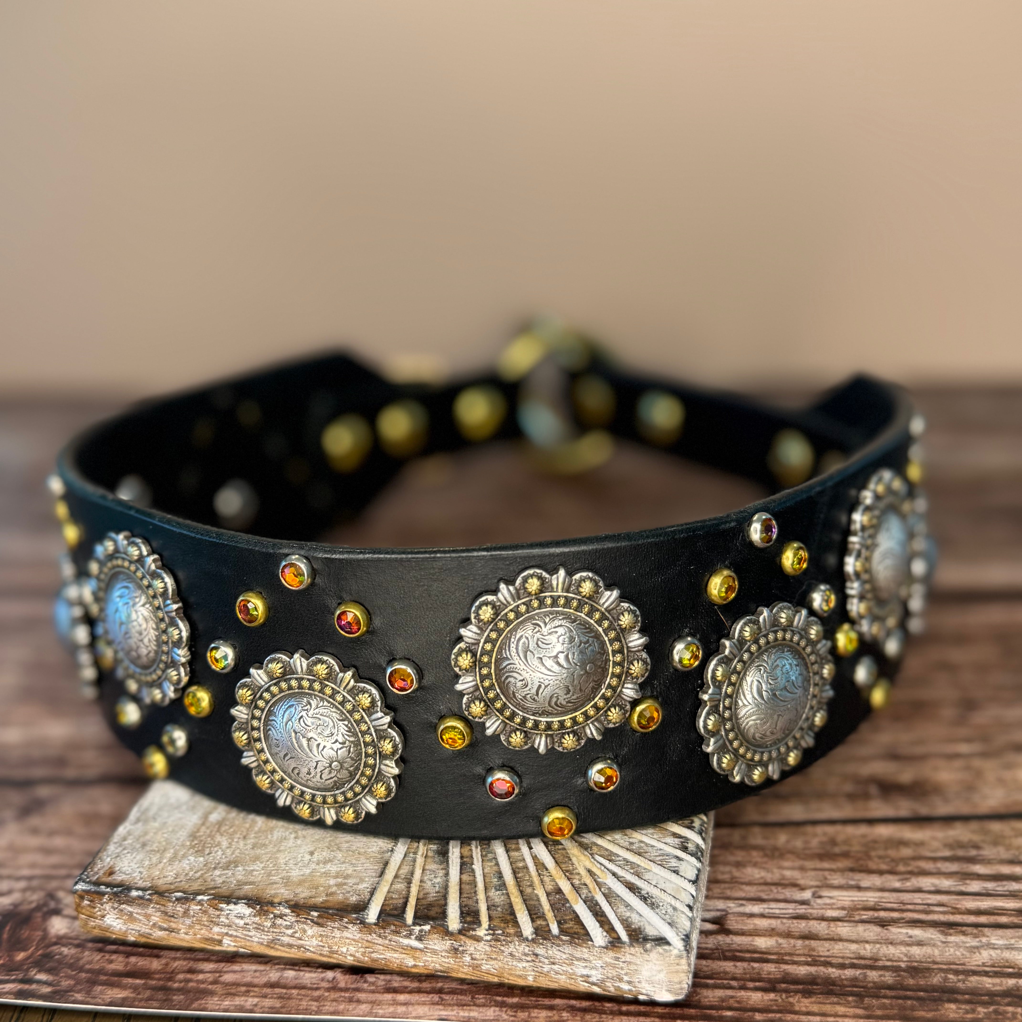 2" Berry Concho Swarovski Crystal Leather Dog Collar