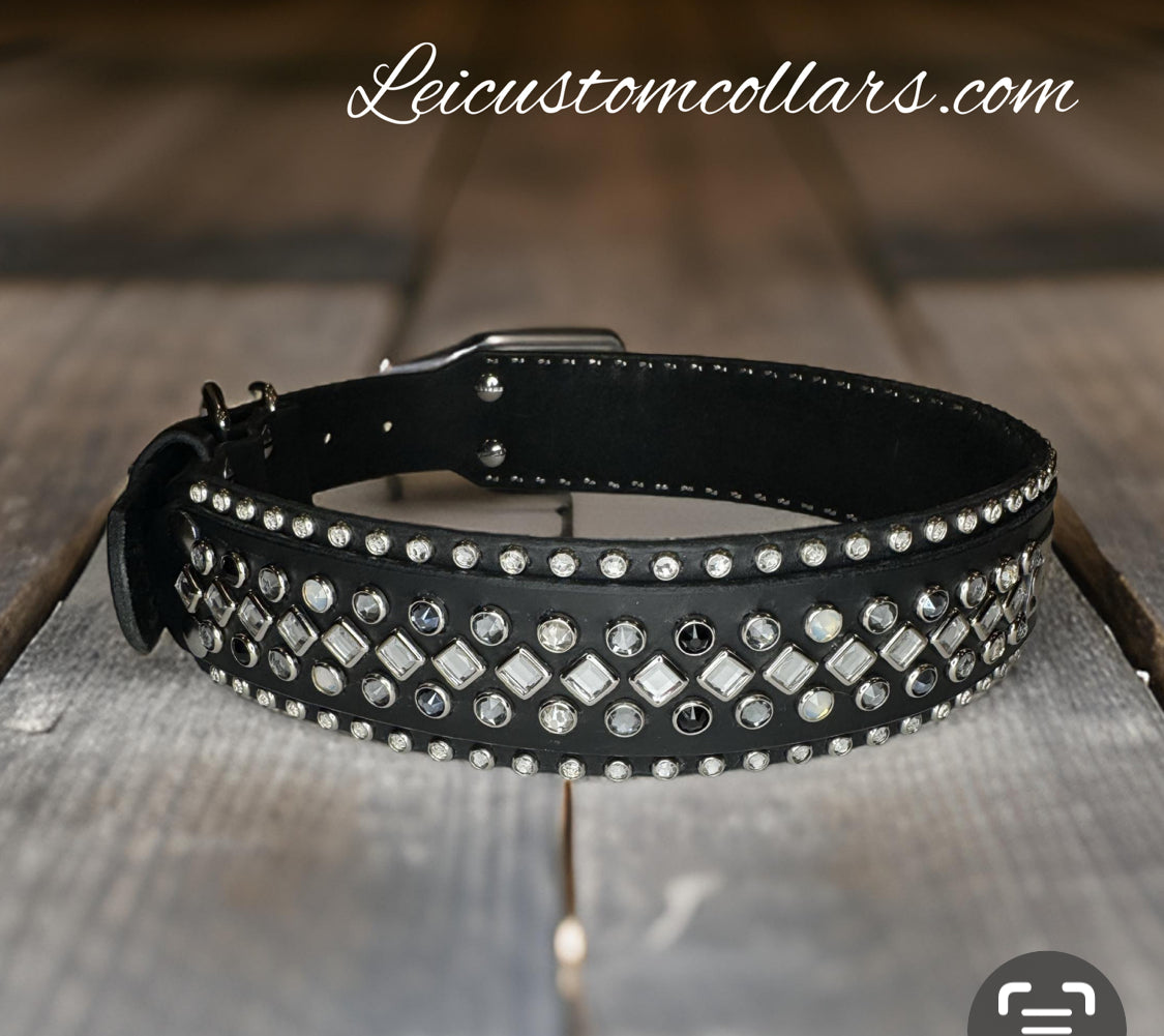 The Galaxy Special Edition — 2″ Wide Crystal Leather Dog Collar