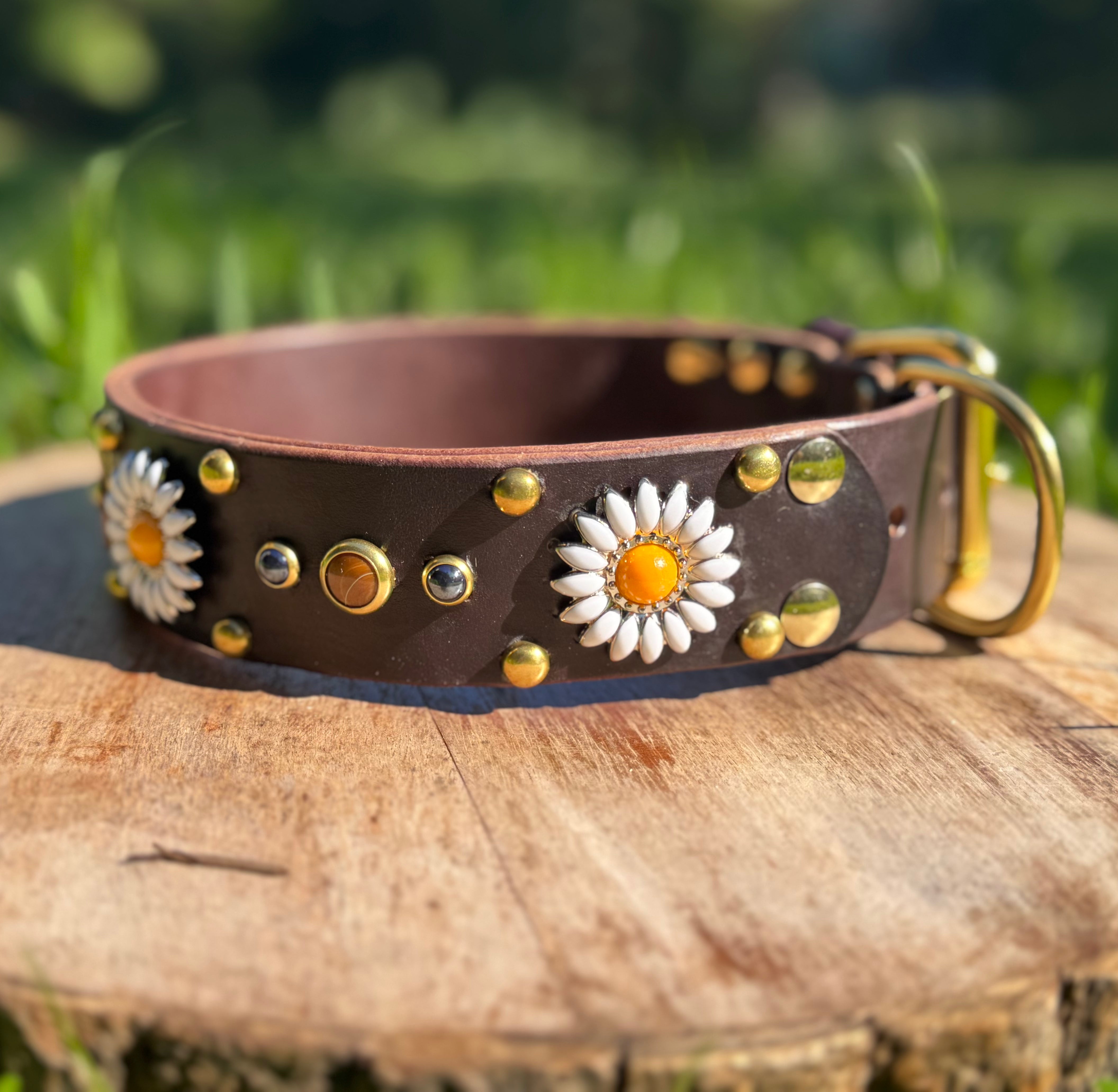Daisy Leather Dog Collar – 1.5” Width