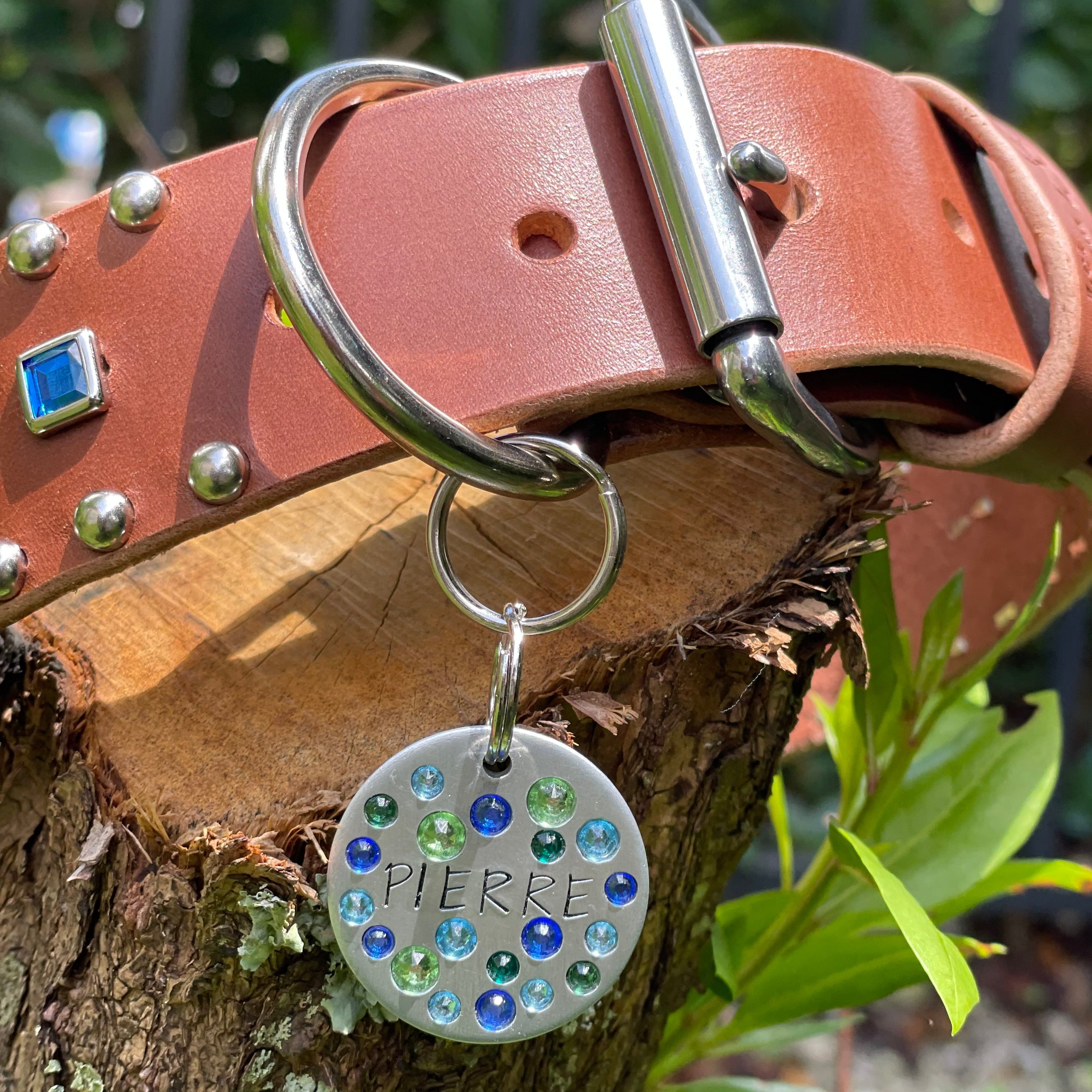 The Fancy Crystals Tag – Custom Hand Stamped Dog ID Tag with Swarovski Crystals