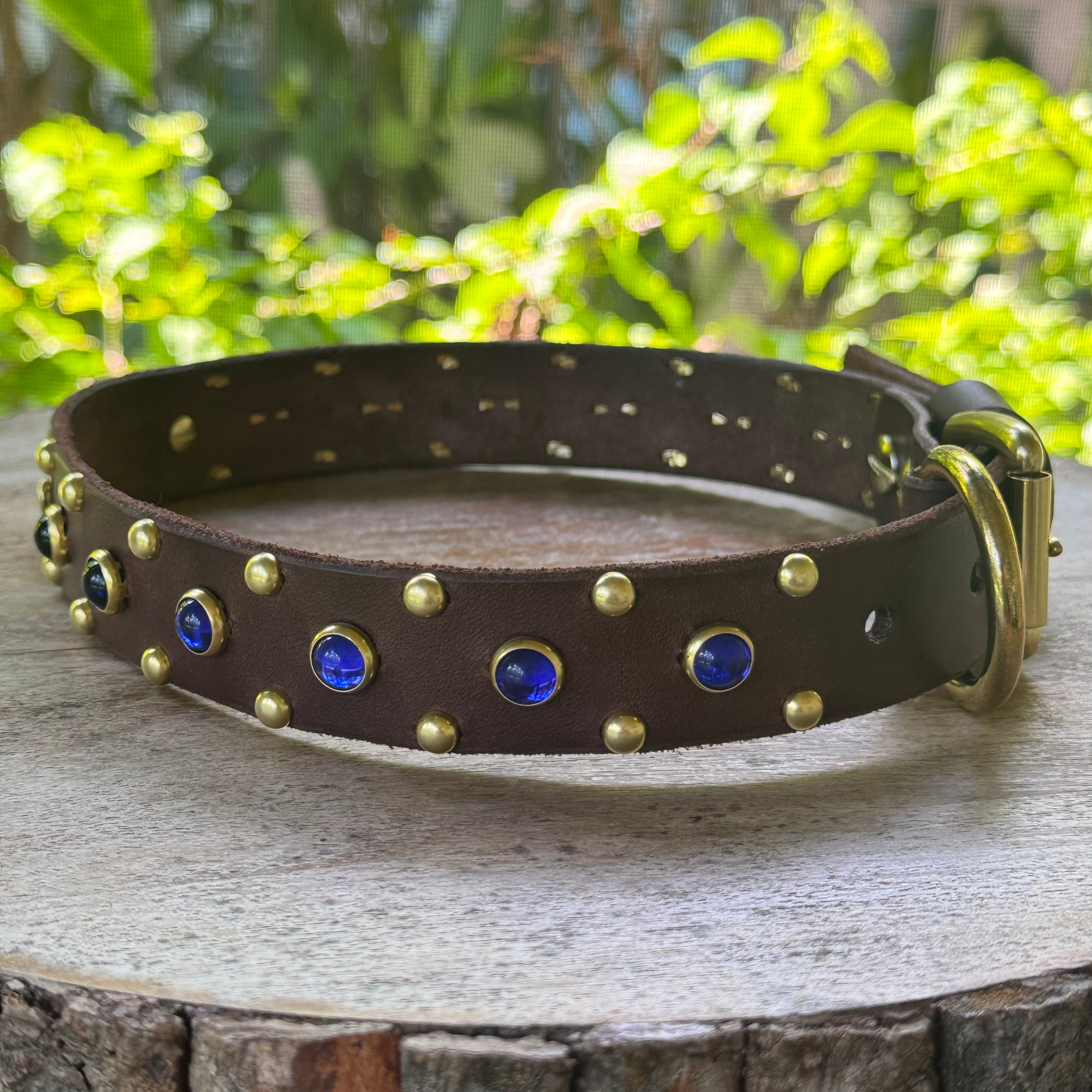 The Aurora Collar | Jeweled Leather Dog Collar 3/4" | Custom Crystal & Cabochon Collar for Small Dogs, Girl Dog Collar