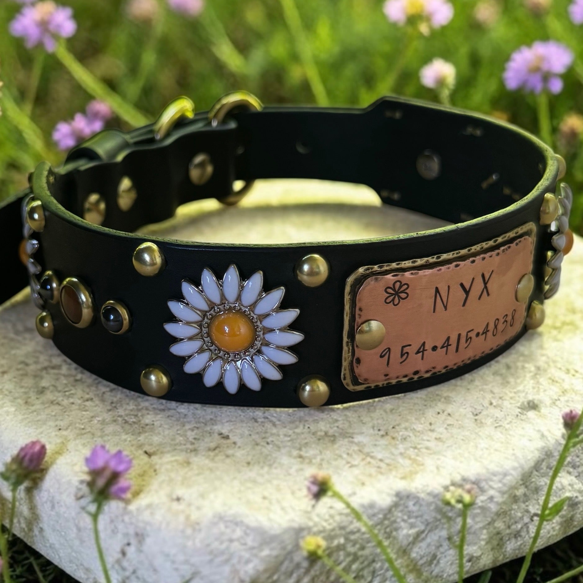 Daisy Leather Dog Collar – 1.5” Width