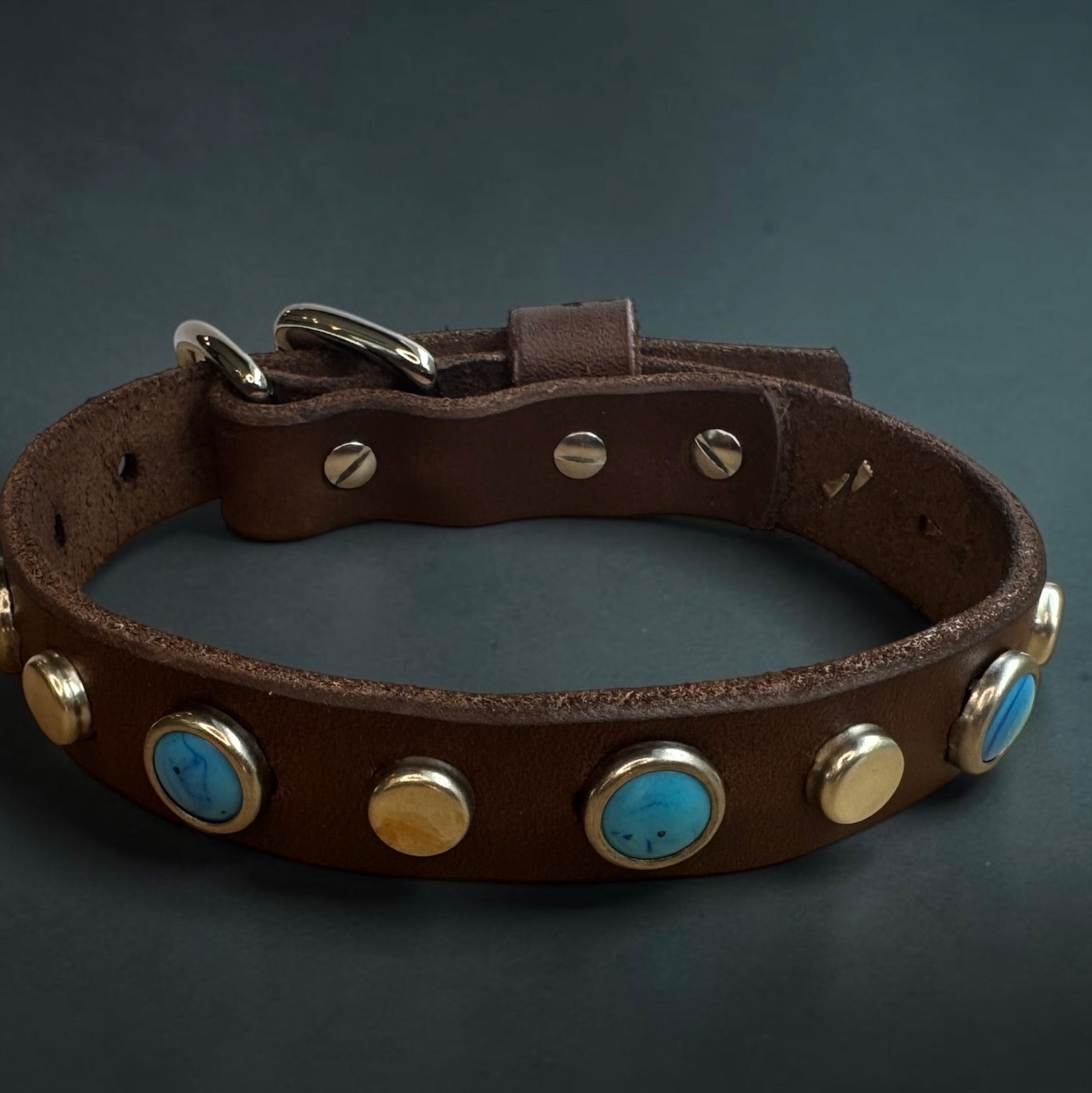 The Sedona – Turquoise Leather Dog Collar | Handmade 3/4" | Lei Custom Collars