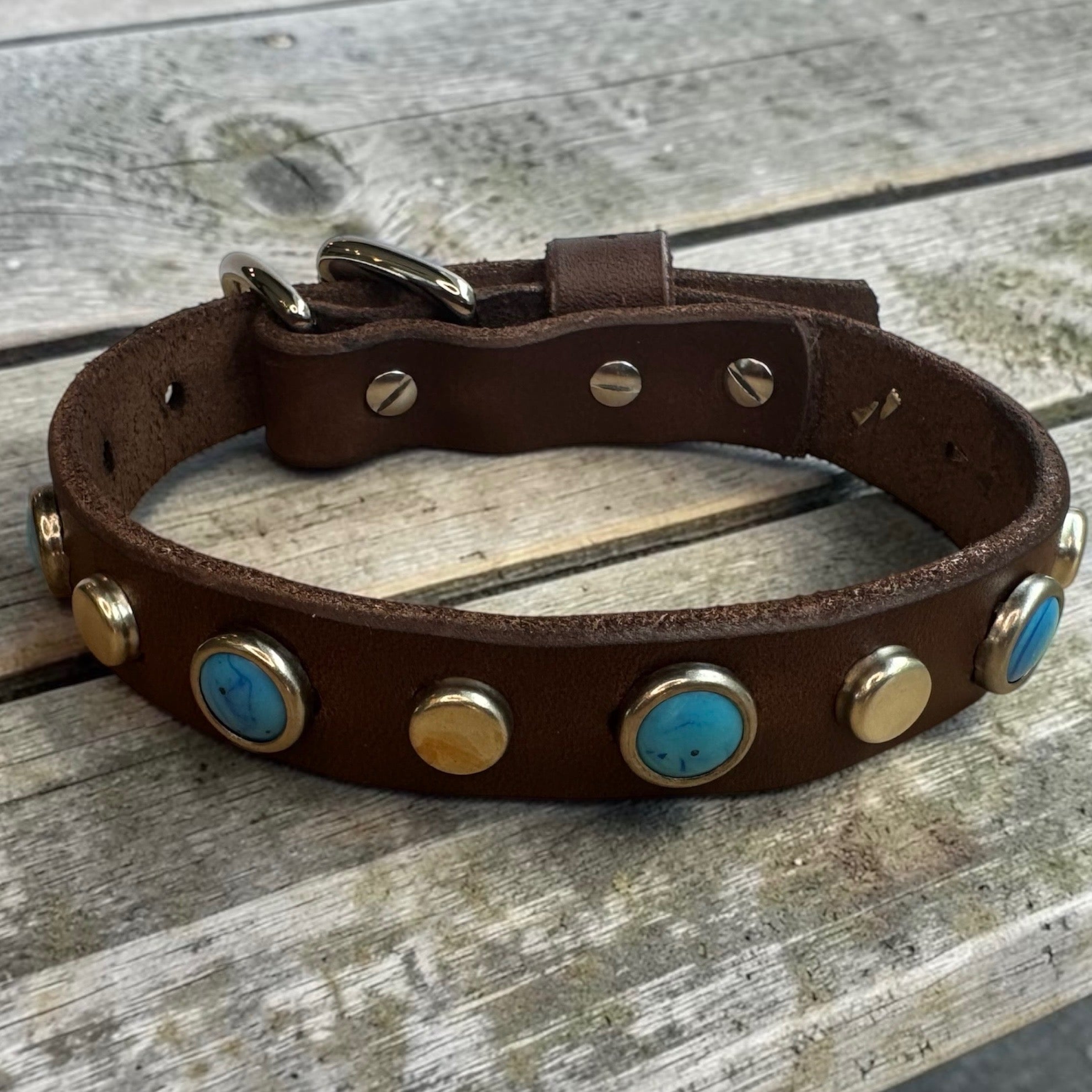 The Sedona – Turquoise Leather Dog Collar | Handmade 3/4" | Lei Custom Collars
