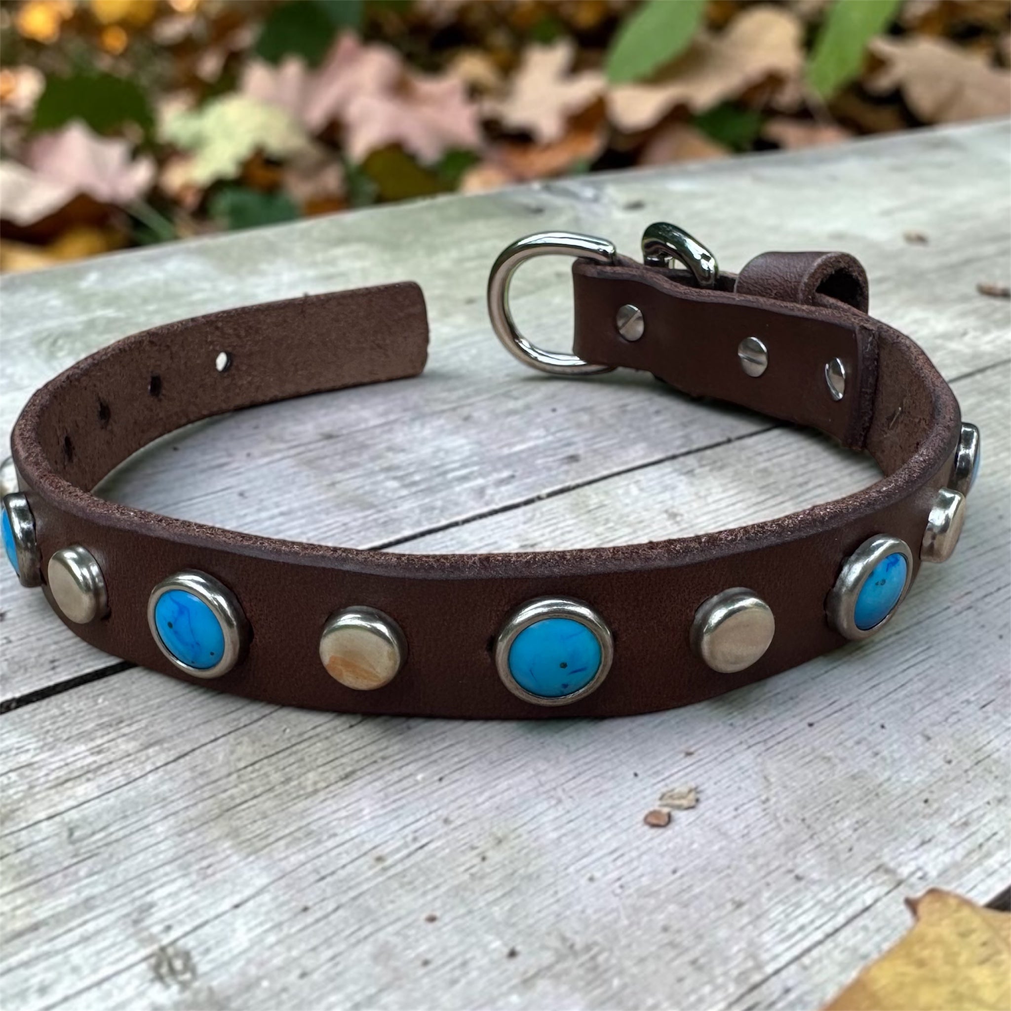 The Sedona – Turquoise Leather Dog Collar | Handmade 3/4" | Lei Custom Collars