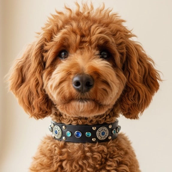 Grapevine Leather Dog Collar – 1" Celtic Concho Dog Collar with Crystals & Cabochons – Optional Nameplat