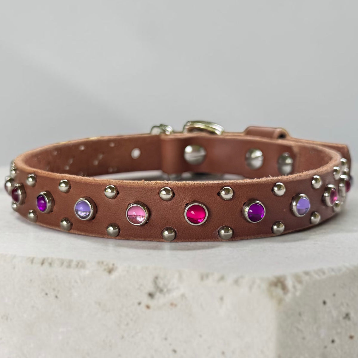 The Aurora Collar | Jeweled Leather Dog Collar 3/4" | Custom Crystal & Cabochon Collar for Small Dogs, Girl Dog Collar