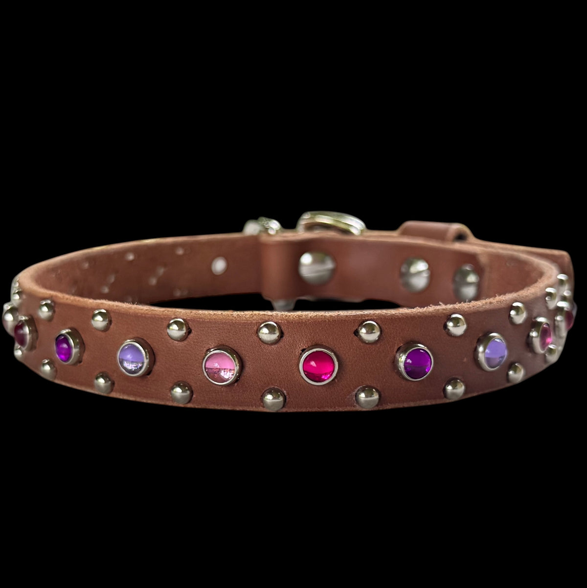The Aurora Collar | Jeweled Leather Dog Collar 3/4" | Custom Crystal & Cabochon Collar for Small Dogs, Girl Dog Collar