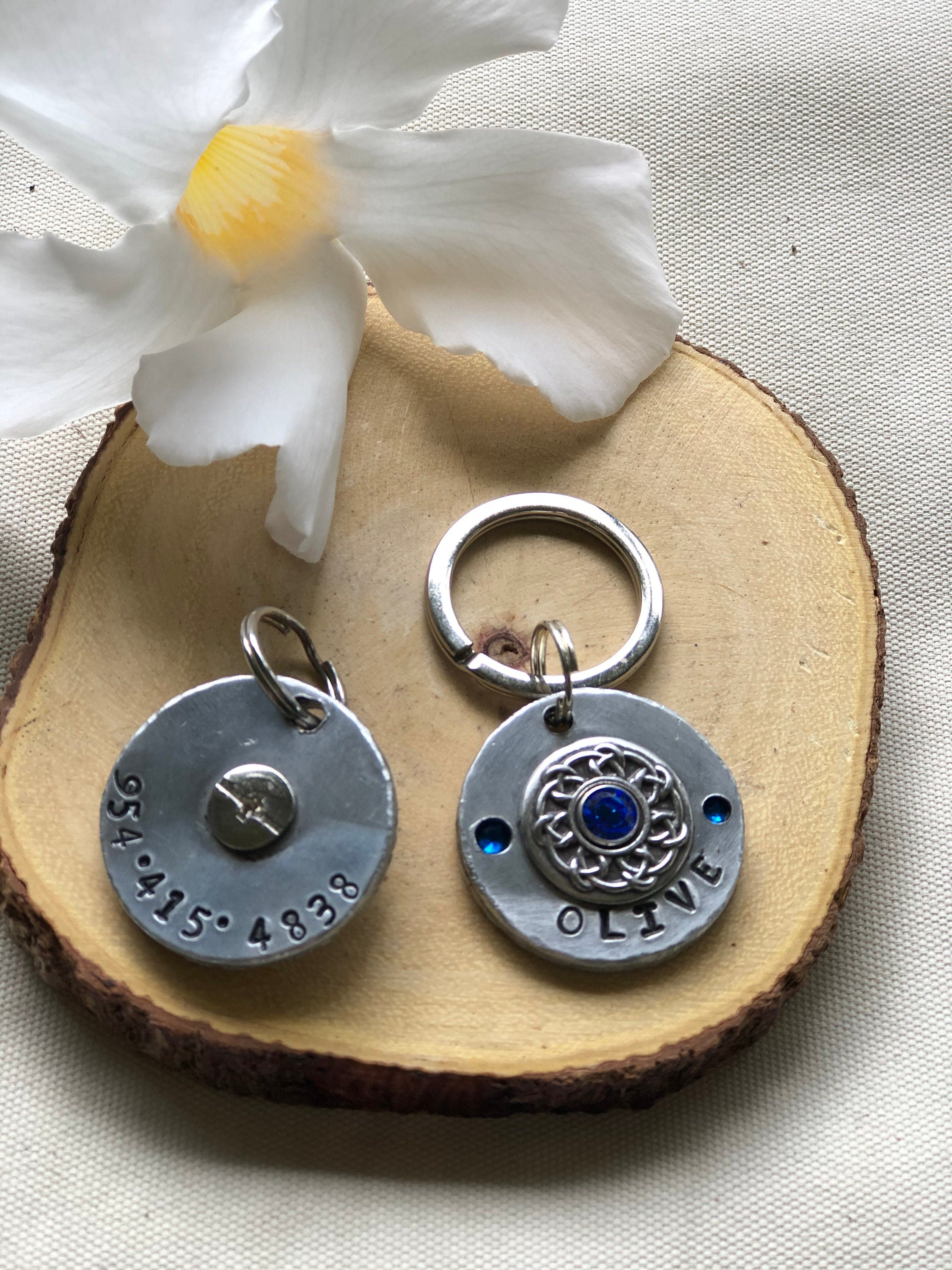 Custom Personalized Swarovski Crystal Dog Tag | Handmade Pet ID Name Tag, Large Personalized Tag, Backpack Identification