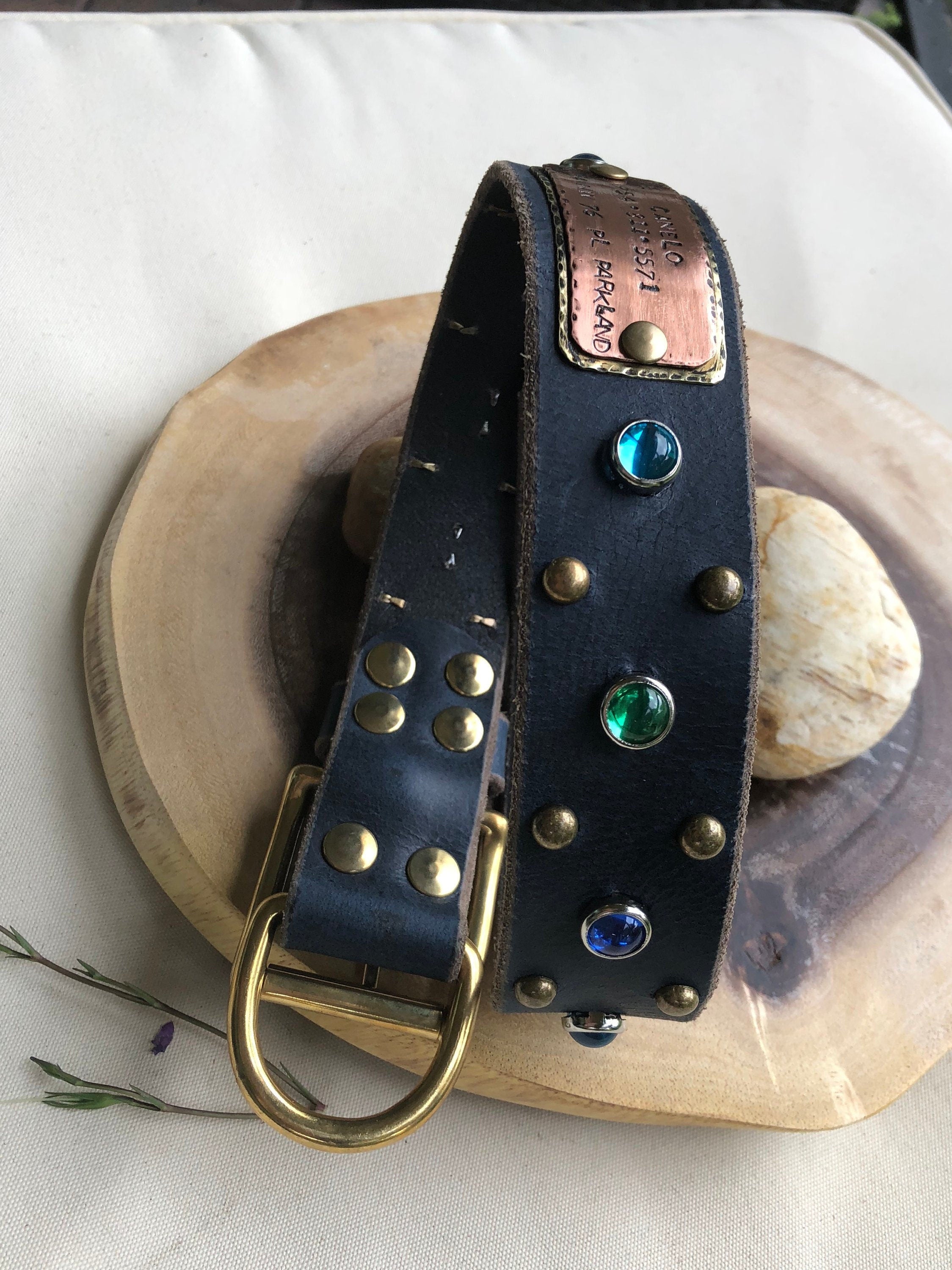 The Aurora Collar | 1.5" Jeweled Leather Dog Collar | Cabochon Collar | Large Dog Collar, Dog Lover Gift