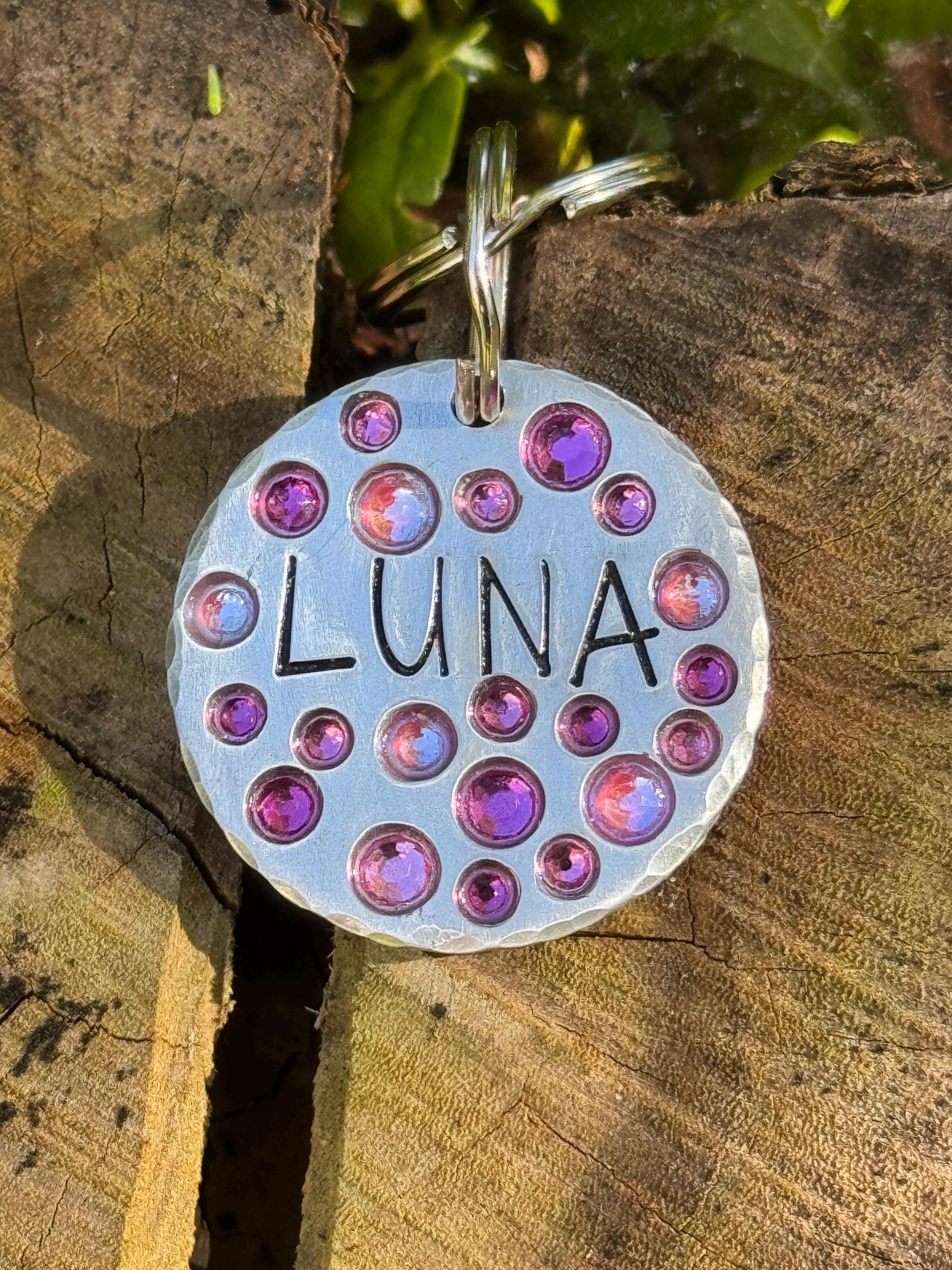 The Fancy Crystals Tag – Custom Hand Stamped Dog ID Tag with Swarovski Crystals