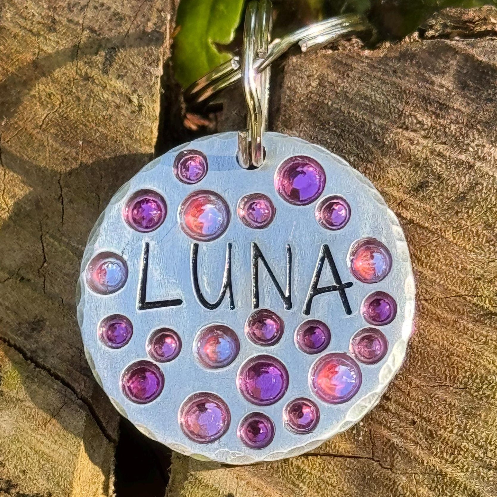 The Fancy Crystals Tag – Custom Hand Stamped Dog ID Tag with Swarovski Crystals